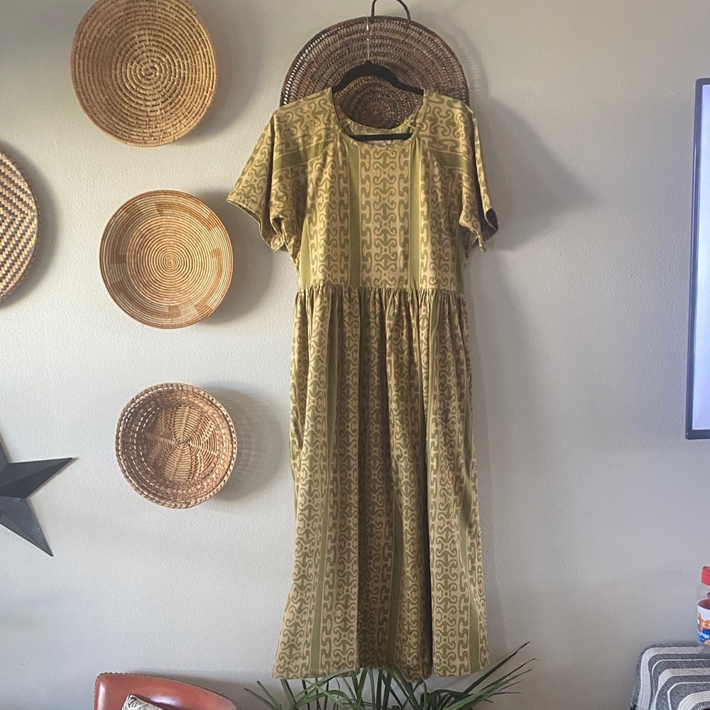 Women's Olive Patterned Short Sleeve Midi Dress NOA NOA Cotton Indonesia